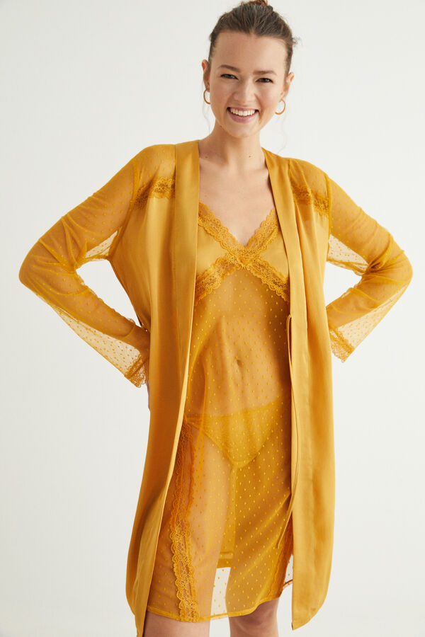 Womensecret Yellow short satin robe Žuta