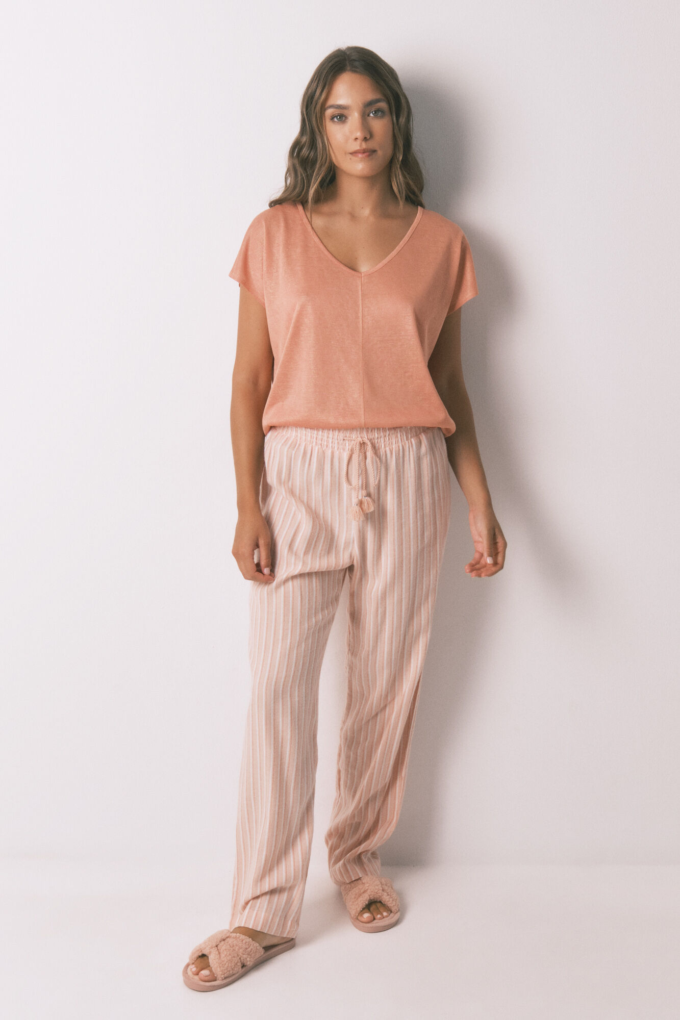 Women'secret Loose orange viscose lurex T-shirt