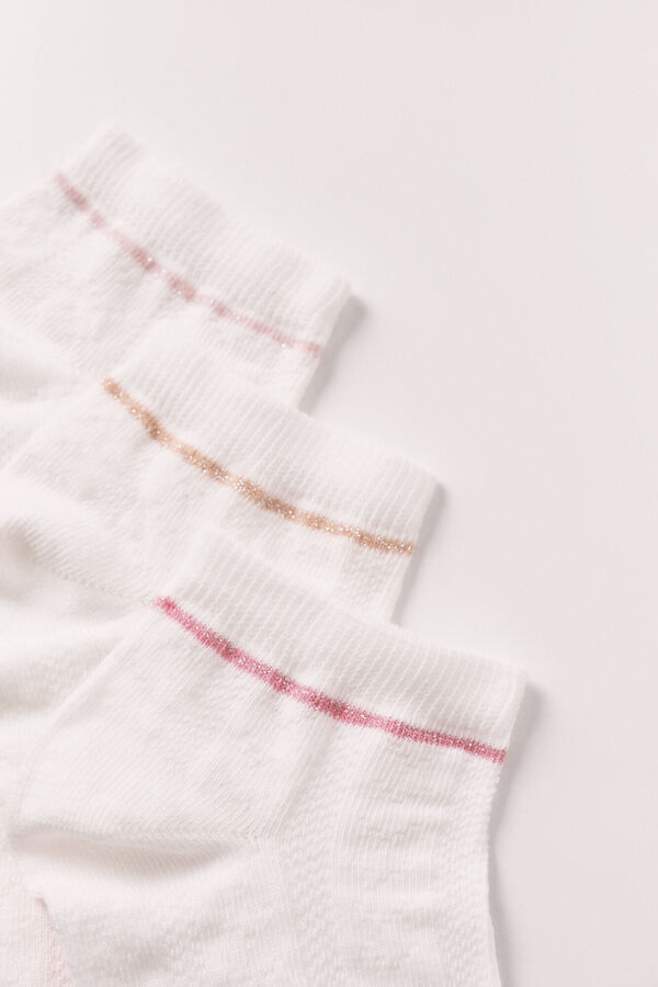 Women'secret Striped contrast short socks 3-pack white