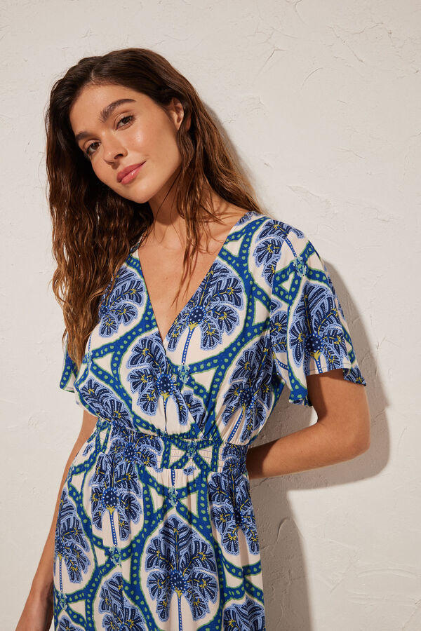 Womensecret Maxi robe imprimé tropical bleu