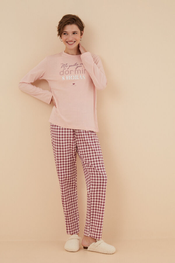 Womensecret Pijama 100% algodão La Vecina Rubia calças xadrez rosa