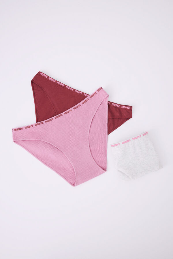 Womensecret Lot 3 culottes classiques coton vin, rose et gris 