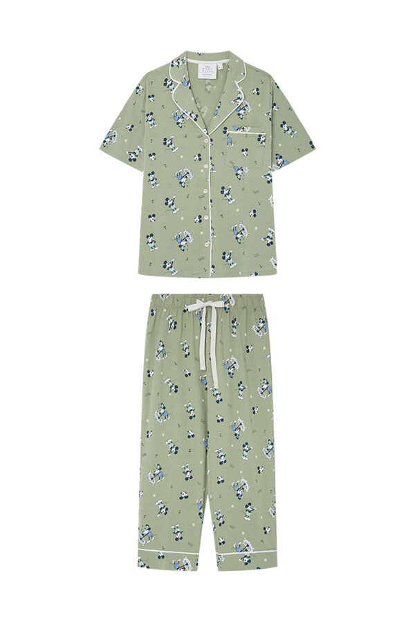 Womensecret Pyjama Hemdlook 100 % Baumwolle Mickey Mouse Grün