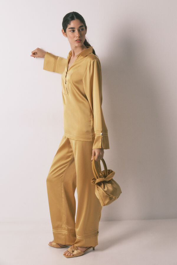 Women'secret Long mustard satin classic pyjamas printed