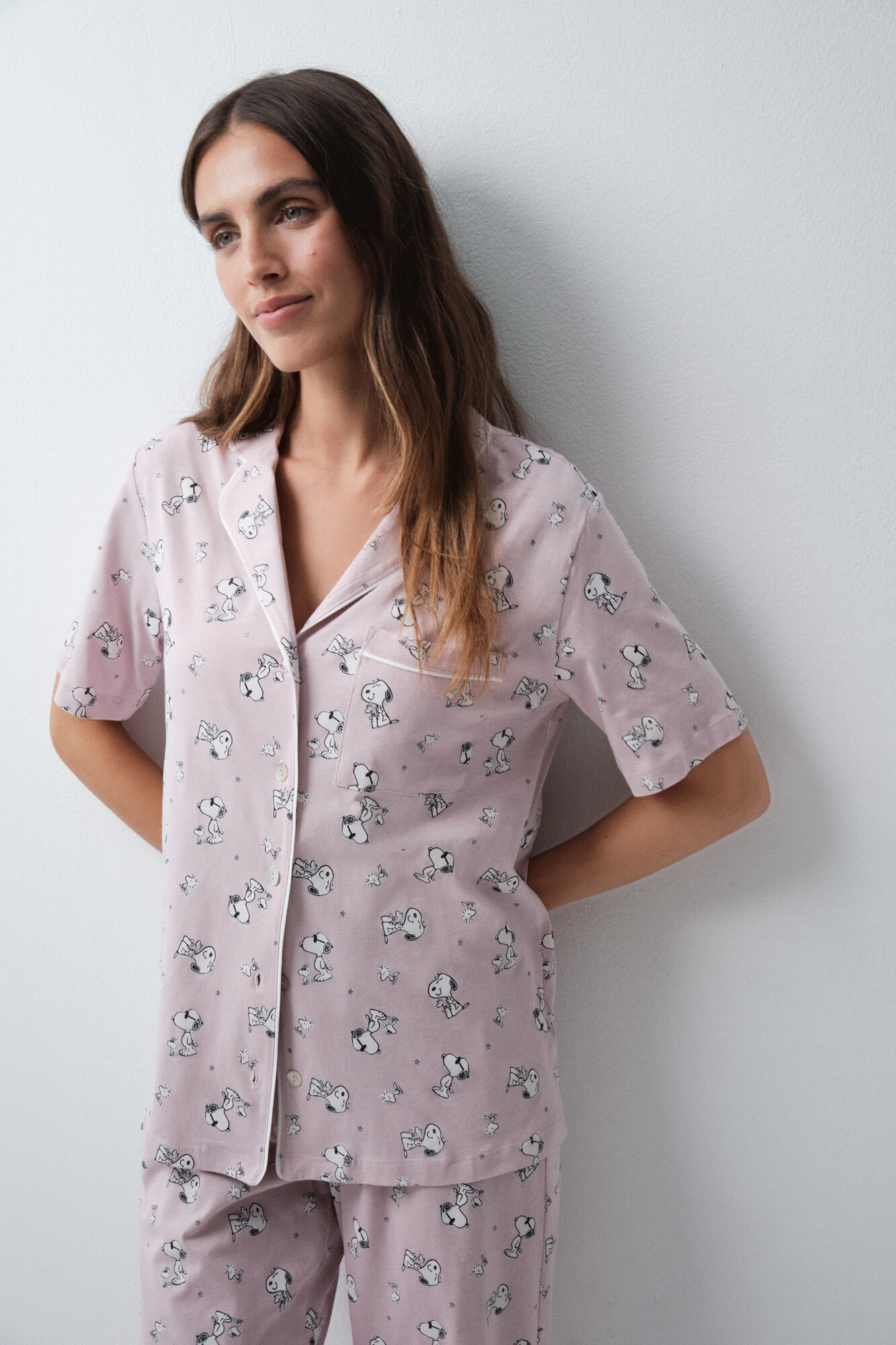 Women'secret Pyjama chemise en coton Snoopy rose