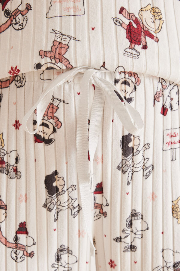 Womensecret Rövid ujjú, Snoopy-mintás rövid pizsama bézs