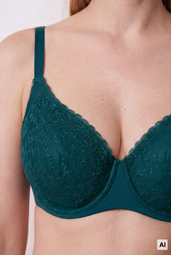 Women'secret Dark green lace push-up bra GORGEOUS green