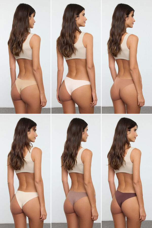 Trendyol Paquete de 6 Bragas brasile&ntilde;as marrones sin costuras y sin marcas, cortadas con l&aacute;ser&nbsp;&nbsp; estampado