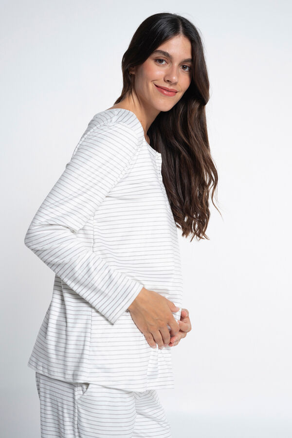 Ohma! Striped velour maternity pyjamas pack beige