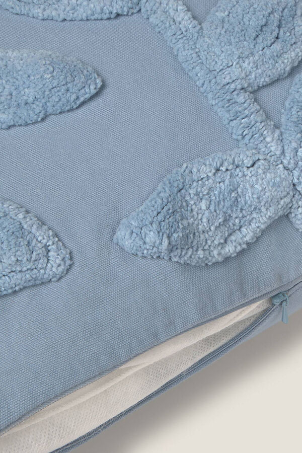 Textura Funda coj&iacute;n bordado hojas azul
