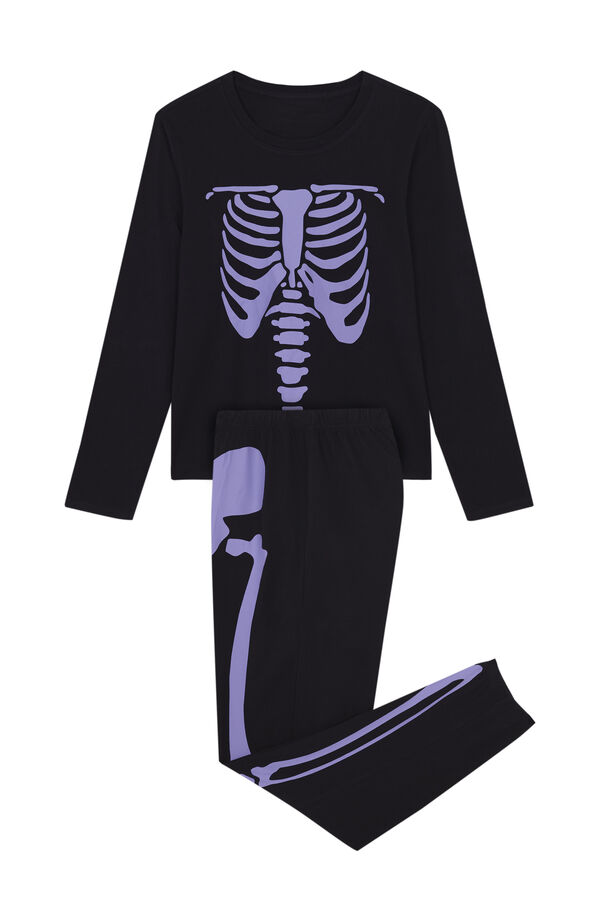 Womensecret Fekete, csontvázmintás pizsama 100% pamutból fekete