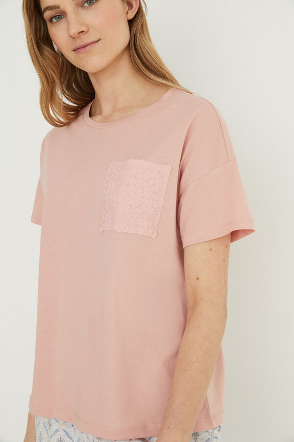 Womensecret Pijama comprido 100% algodão rosa estampagem flores azul