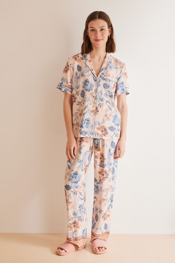 Womensecret Narancssárga virágmintás inges pizsama rávasalt mintás