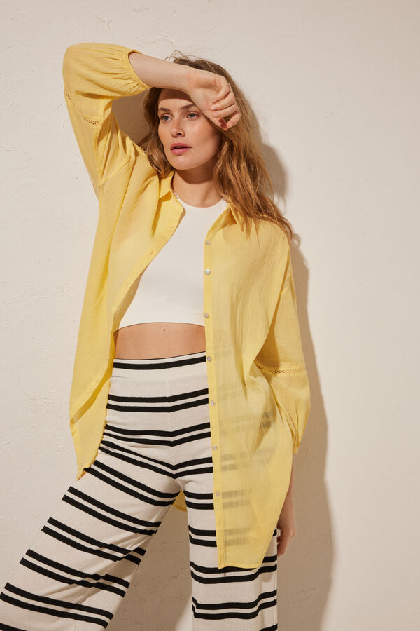 Womensecret Strand-Damenunterhemd 100 % Baumwolle Gelb mit Print