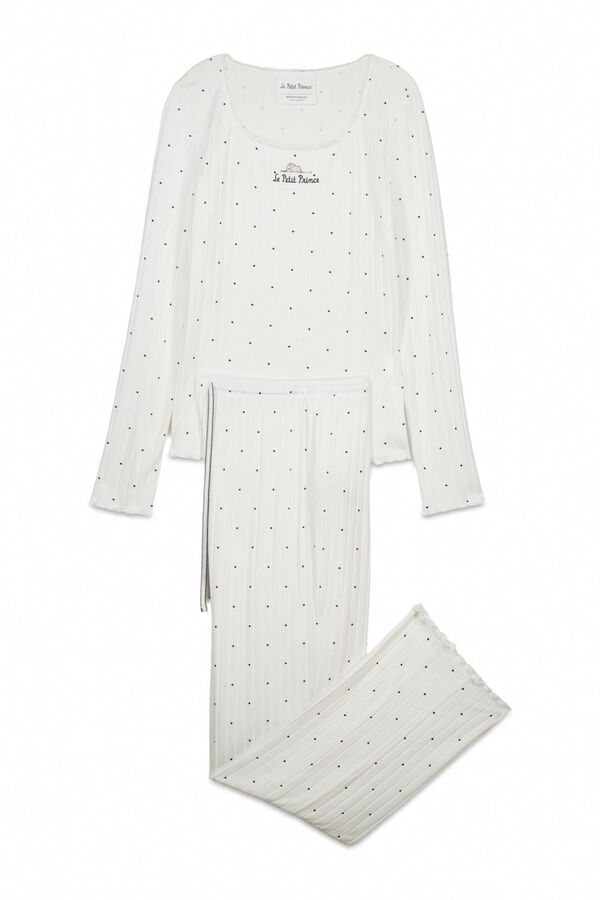 Women'secret White ribbed star print long pyjamas beige