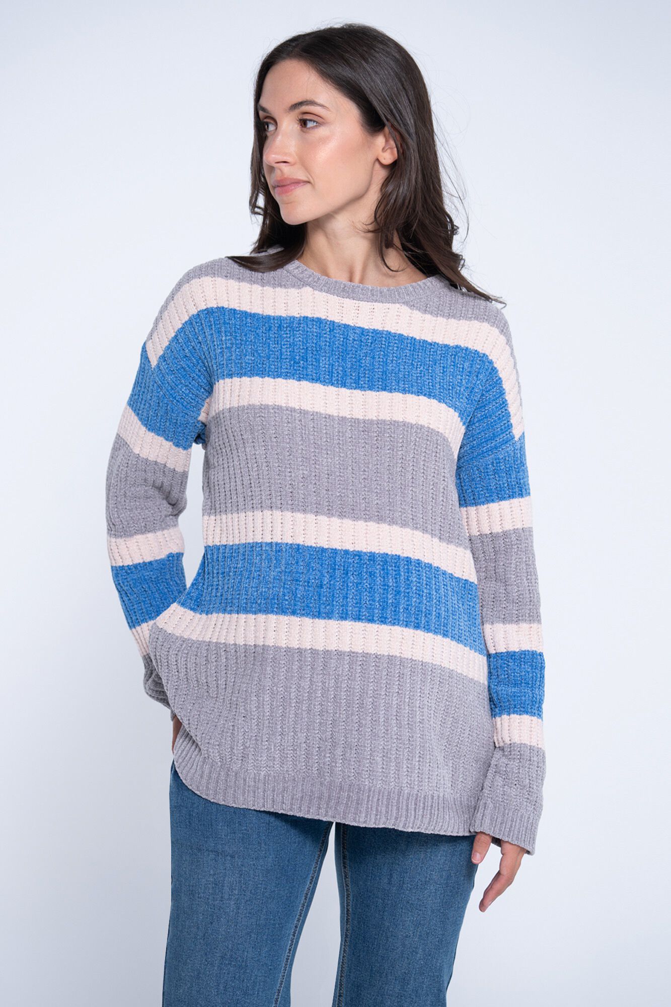 Ohma! Chenille-Stillpullover mit Streifen