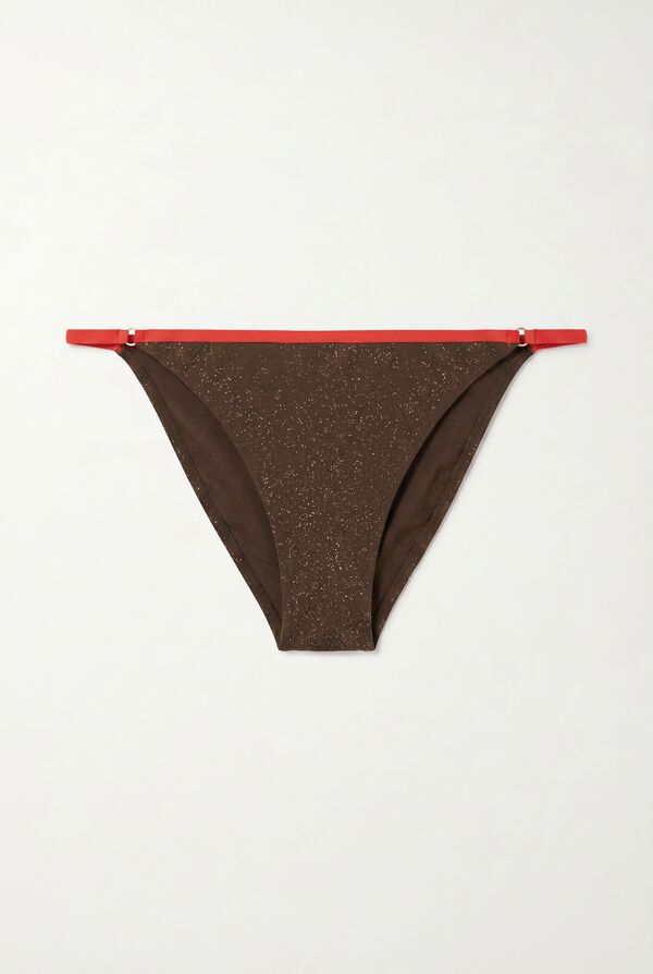 Women'secret Brauner brasilianischer Lurex-Bikini-Slip mit Tr&auml;gern Nude