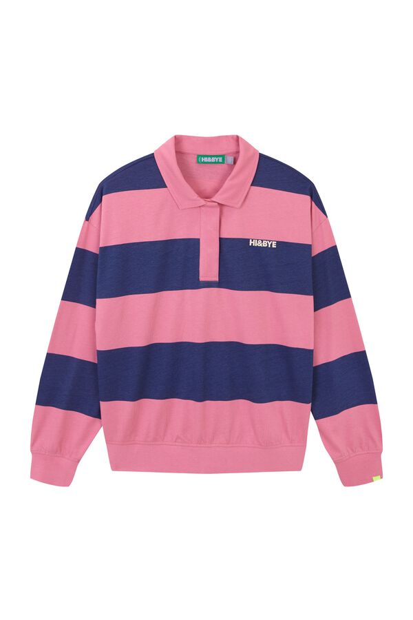 HI&BYE Pink and blue striped polo sweatshirt printed