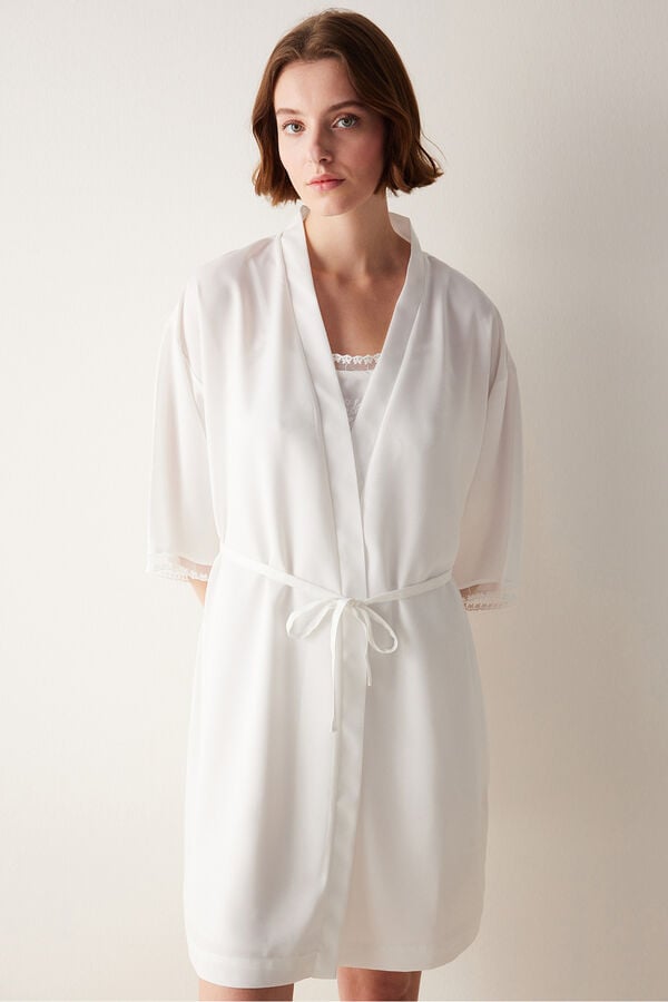 Womensecret Bridal Lace Dressing Gown Weiß