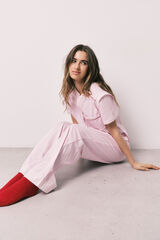 Women'secret Cotton striped short sleeve long pyjamas pink