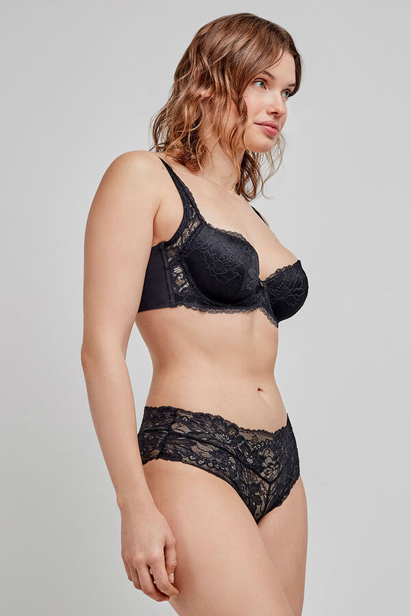 Gisela Beige lace Brazilian Boxer Briefs black