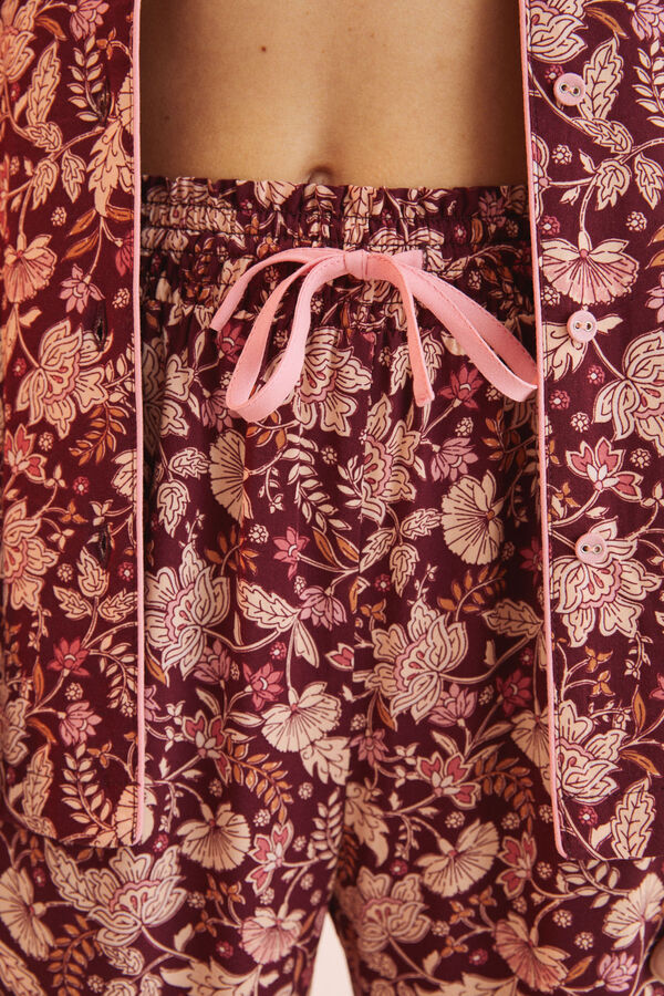 Womensecret Long classic pyjamas maroon flowers brown