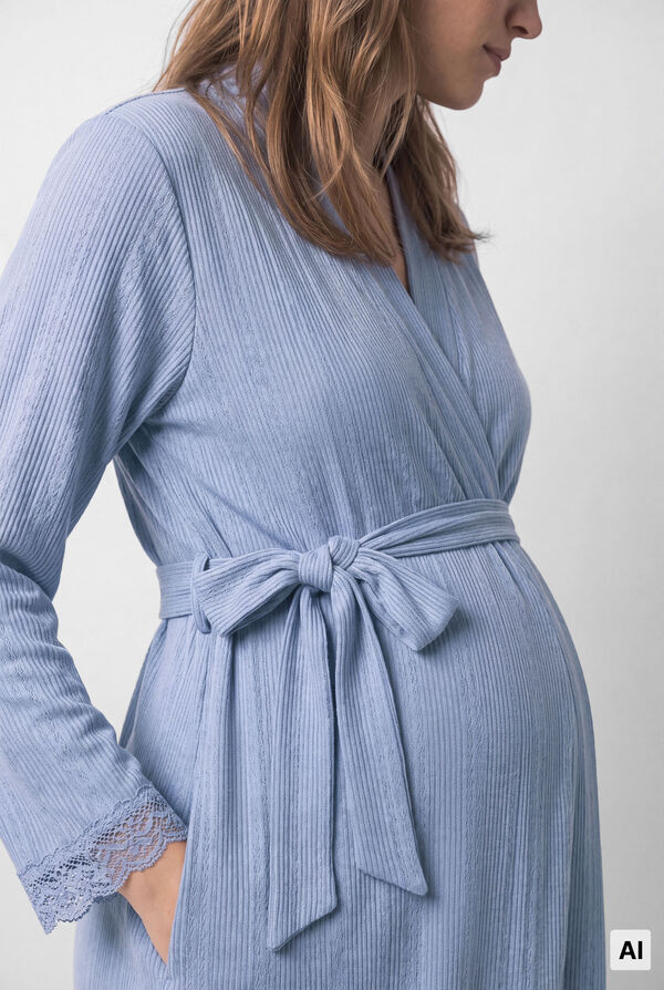 Women'secret Blue midi robe with belt blue