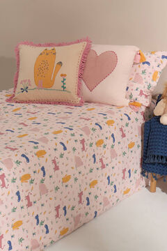 Womensecret Set Bettbezug und Kopfkissenbezug Baumwollperkal Katzen. Bett 80-90 cm. Rosa