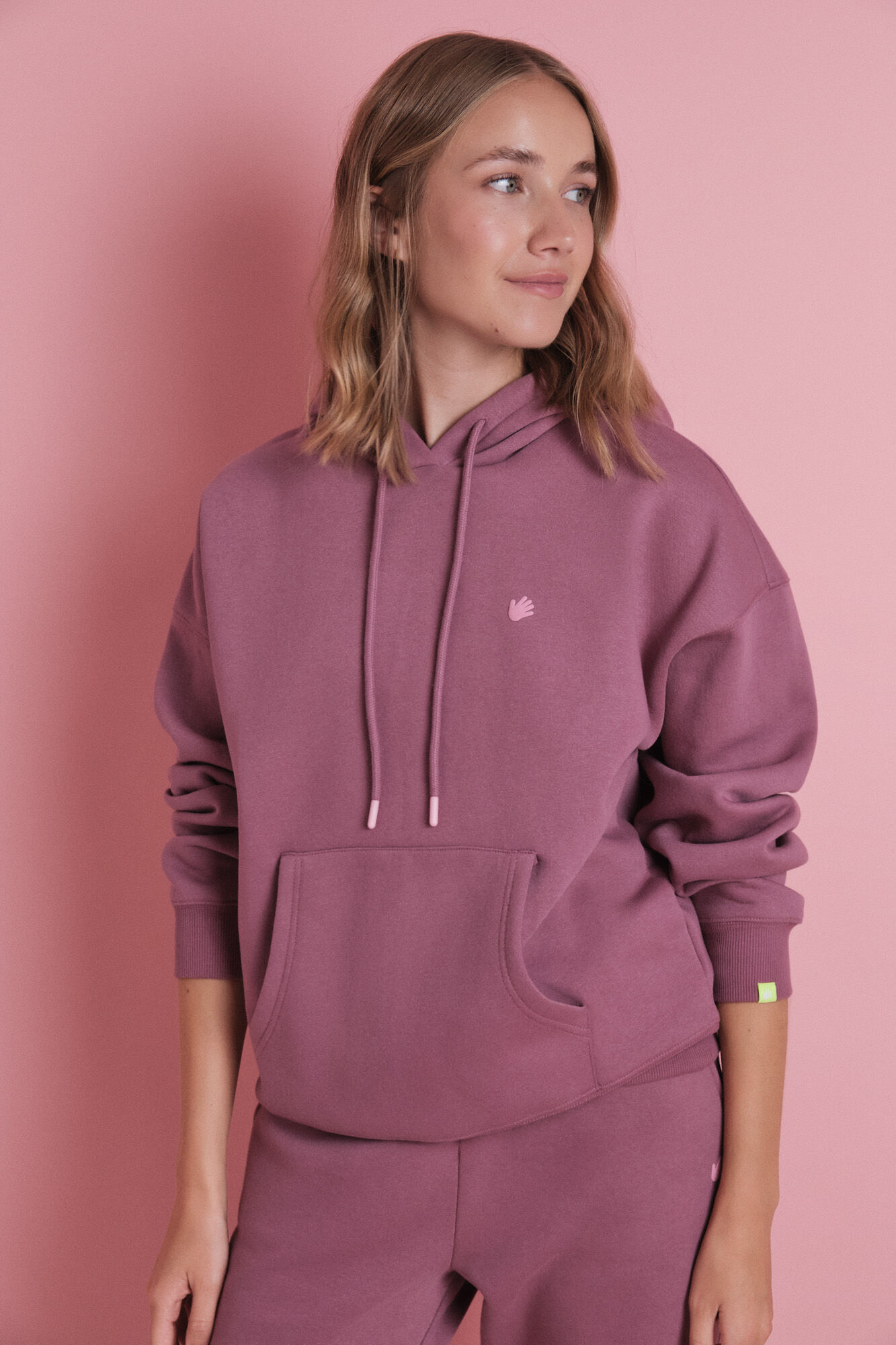 HI&BYE Sudadera capucha felpa rosa logo