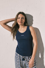 Women'secret Navy lurex ribbed vest top blue