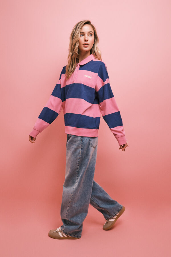 HI&BYE Roze-ljubičasti polo duks na pruge Print