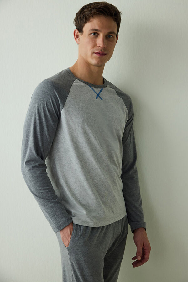 Penti Conjunto de pijama de algodón de manga larga para hombre gris