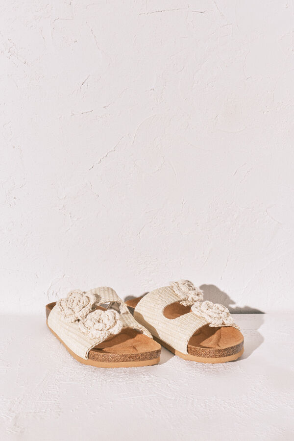 Women'secret Beige raffia crochet flower sandals beige