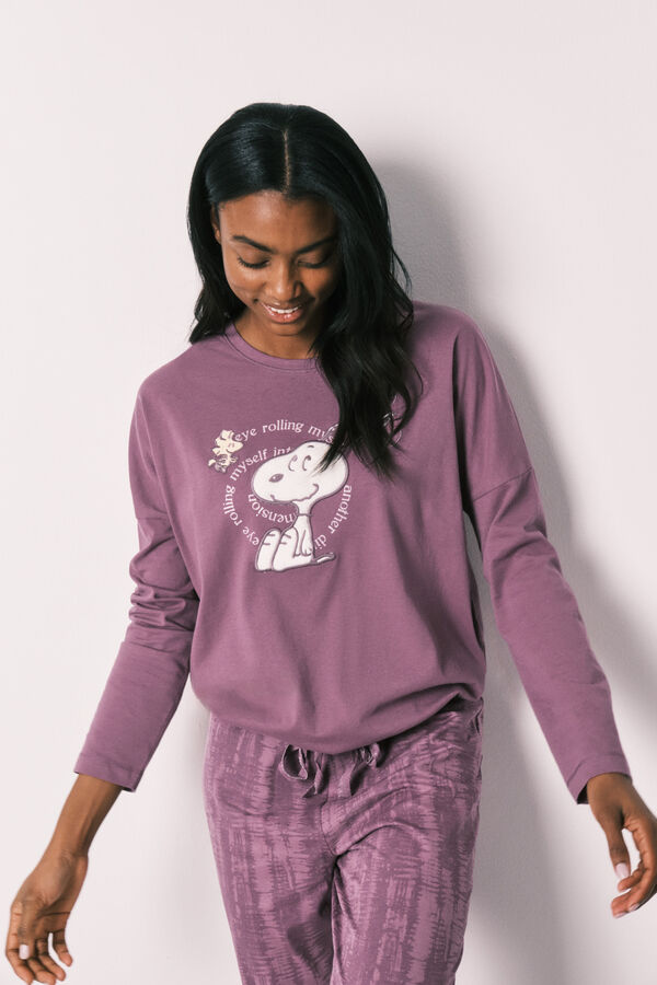 Women'secret Purple cotton long pyjamas Snoopy pink