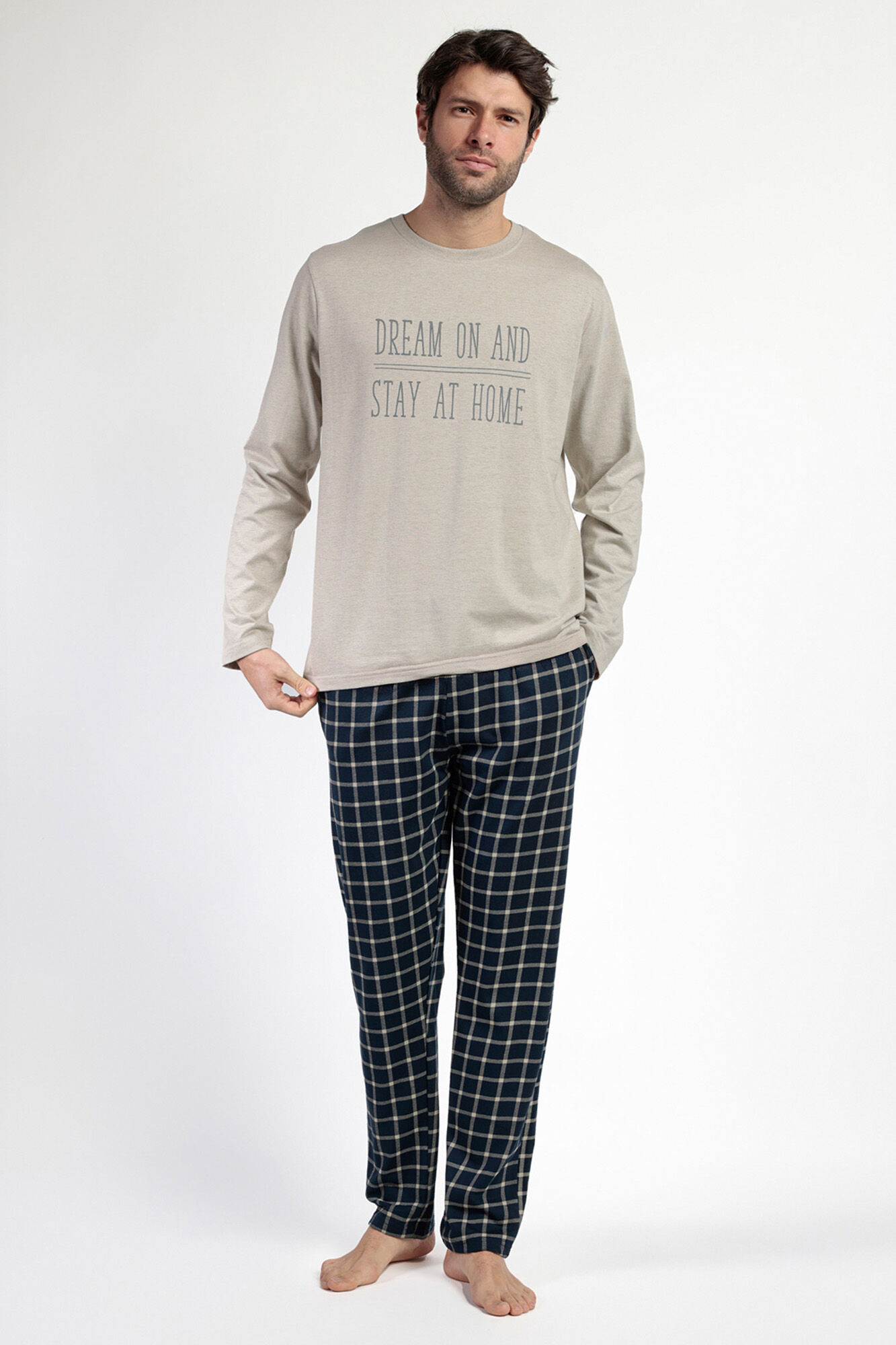 Admas Pijama largo azul y beige cuadros&nbsp;para hombre