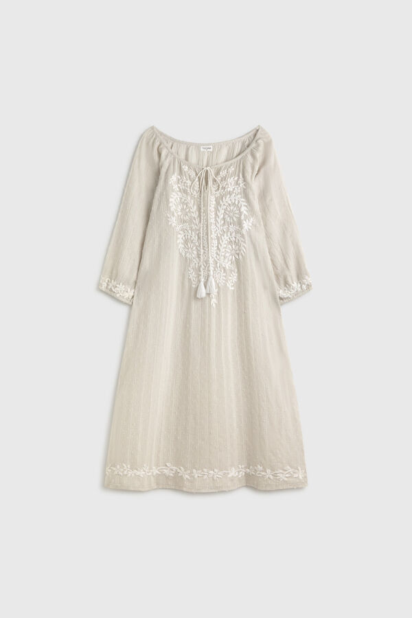 Textura T&uacute;nica de playa algod&oacute;n bordada gris