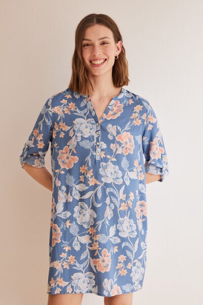 Womensecret Plava cvjetna haljina-tunika S uzorkom