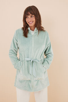 Womensecret Textured green fleece zip-up robe green