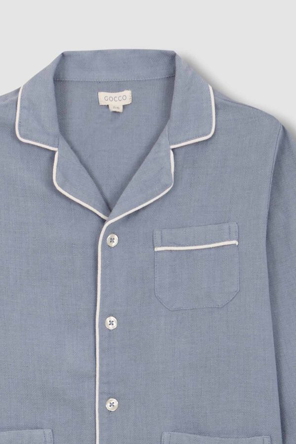 Gocco Herringbone camela pyjamas with blue contrast piping blue