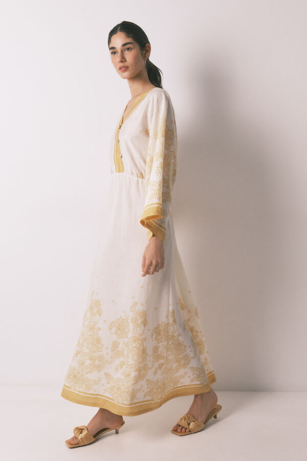 Women'secret Robe caftan jacquard fleurs beige