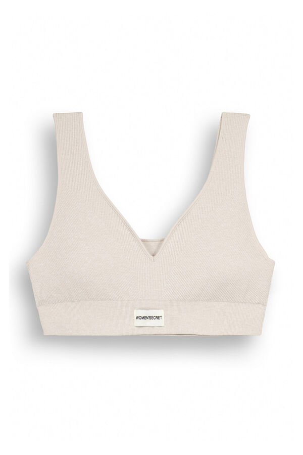 Womensecret Seamless ivory ribbed crop top beige