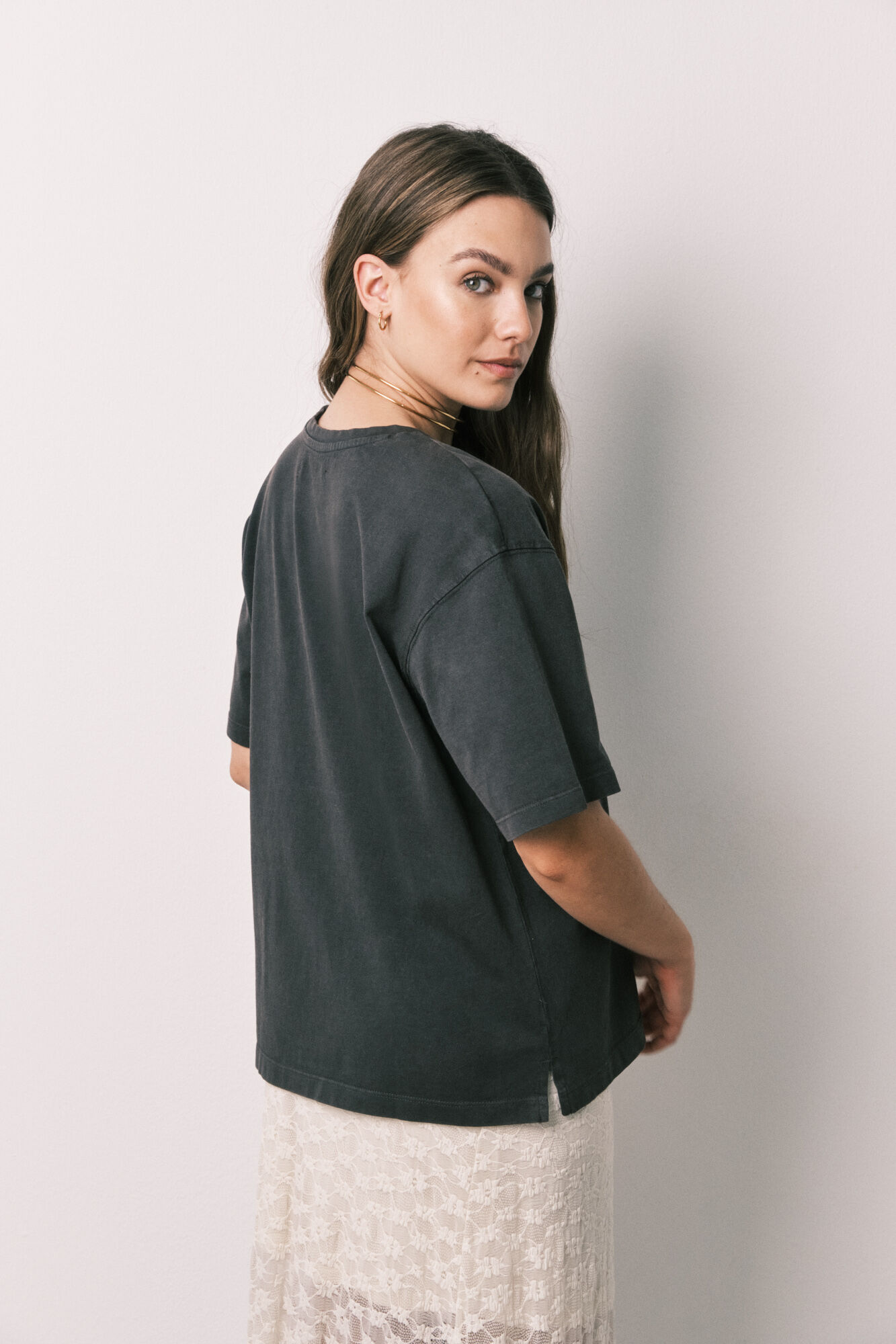 Women'secret T-shirt &agrave; manches courtes en coton noir d&eacute;lav&eacute;