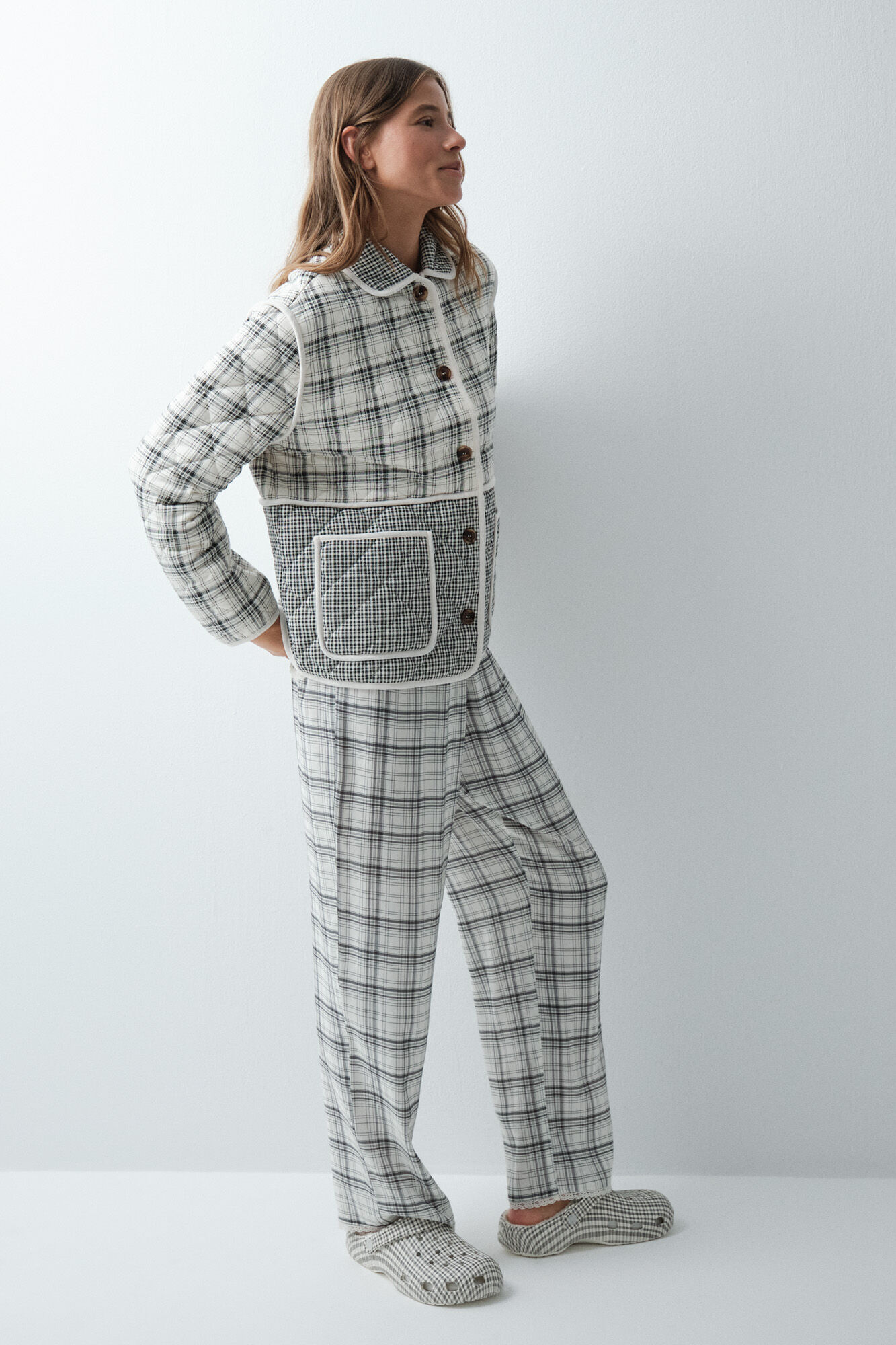 Women'secret Robe de chambre courte &agrave; carreaux grise