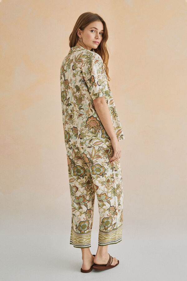 Womensecret Pijama camiseiro comprido estampado flores verde