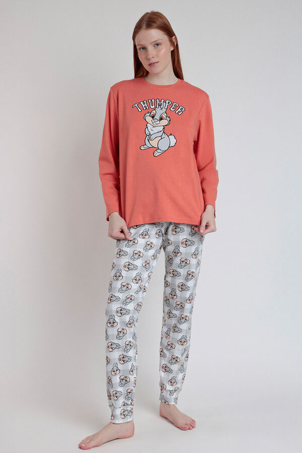 Admas Women's long pyjamas with Tambor bambi print pomarańczowy