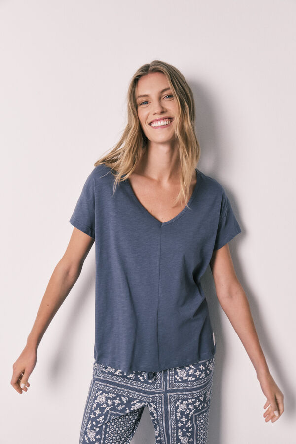 Women'secret Blue bandana print cotton short sleeve long pyjamas blue