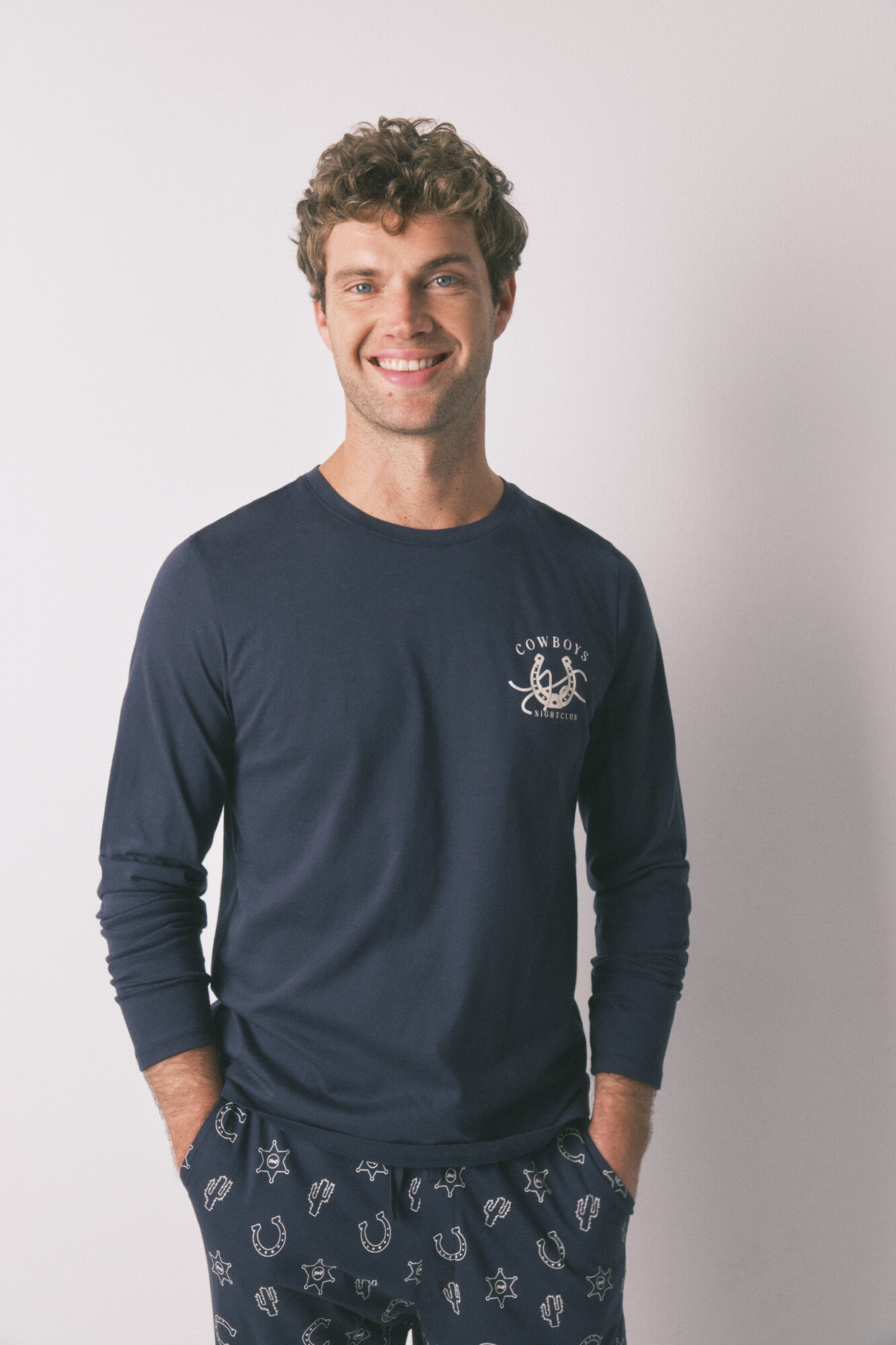 Women'secret Pyjama long bleu country 100% coton