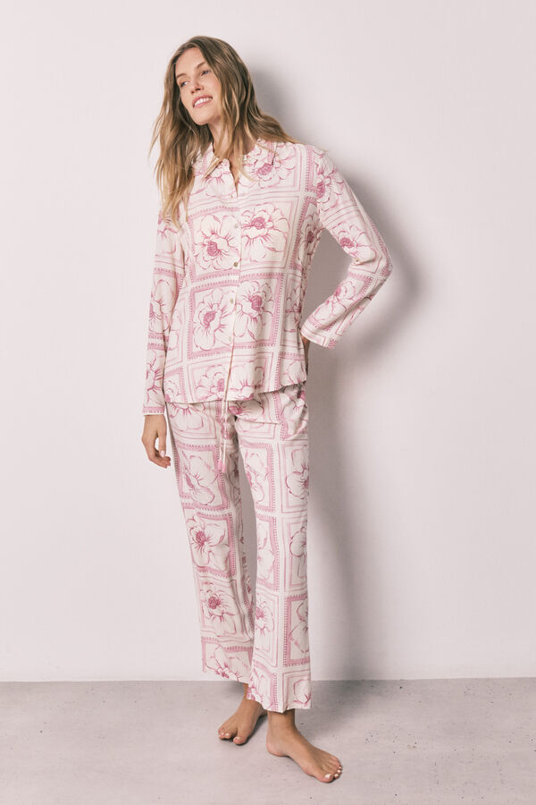 Women'secret Floral classic long pyjamas pink