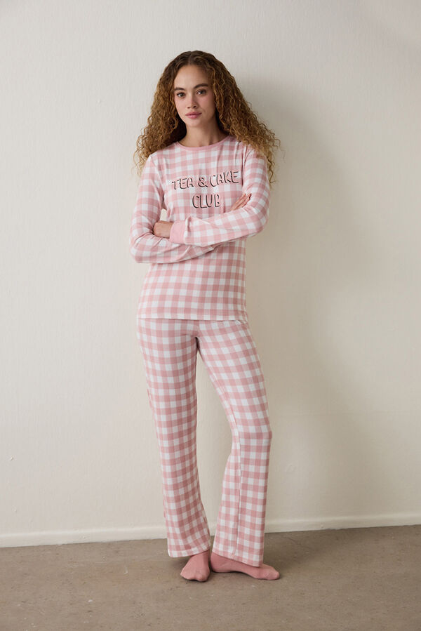 Penti Conjunto de pijama de cuadros con cuello redondo Tea Club. rosa