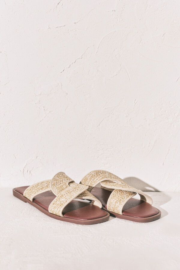 Women'secret Sandales en raphia grenat et sable imprim&eacute;